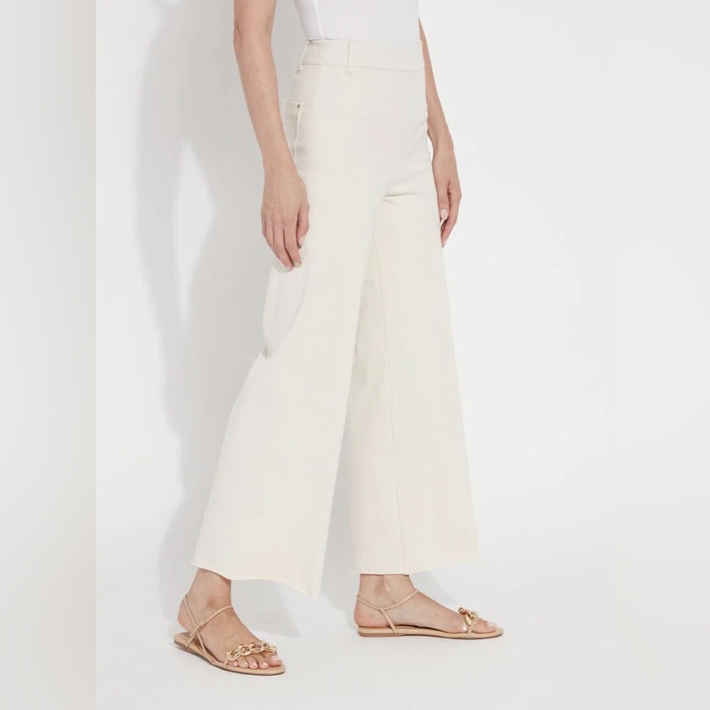 OAT NEW YORK High Rise Wide Leg Jean Raw Hem Ivory Off White Denim 10/30